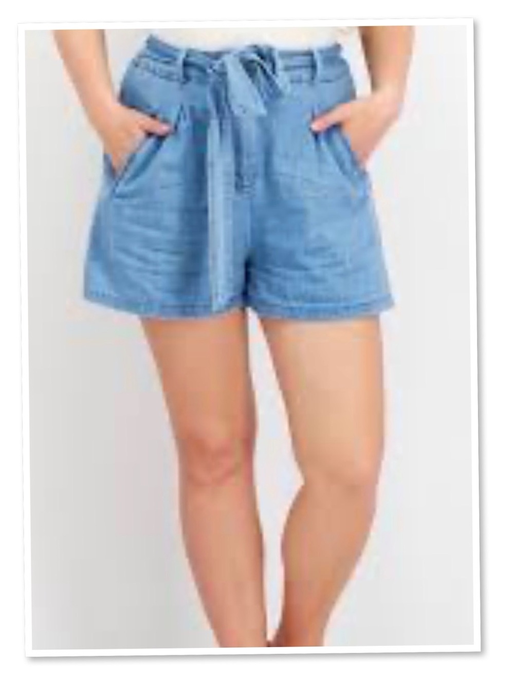 BB Dakota Sunshine-Toast High-Rise Belted Chambray Shorts